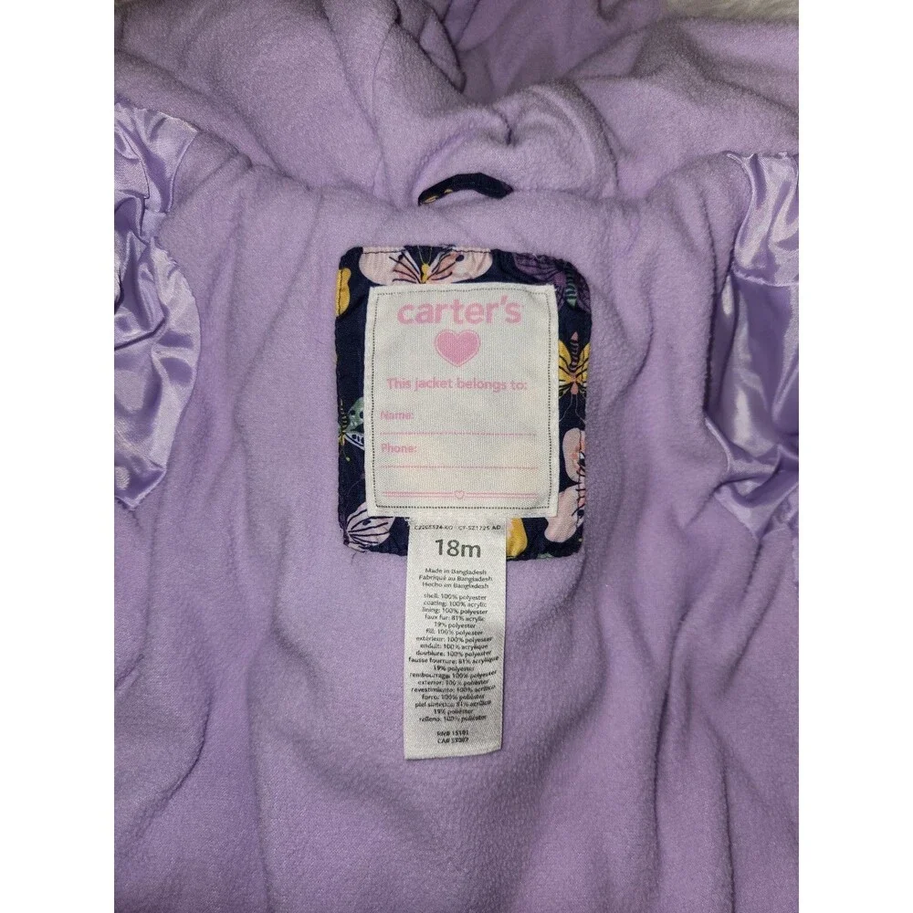 Purple Butterfly Print Puffer Jacket for Winter